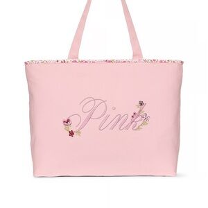 Victoria's Secret Light Pink Floral-Trim tote